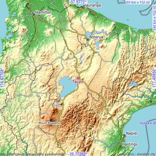 Topographic map of Taupo