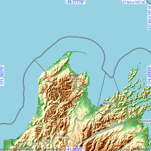Topographic map of Takaka