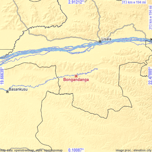 Topographic map of Bongandanga