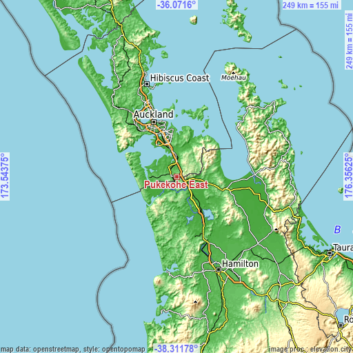 Topographic map of Pukekohe East