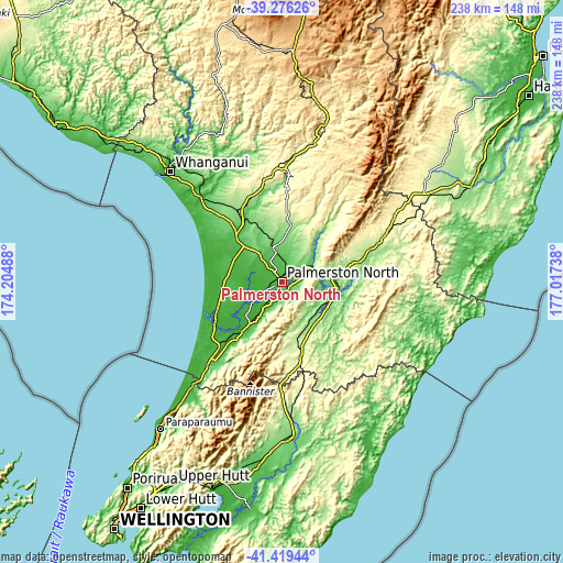 Topographic map of Palmerston North