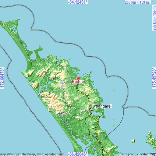 Topographic map of Paihia