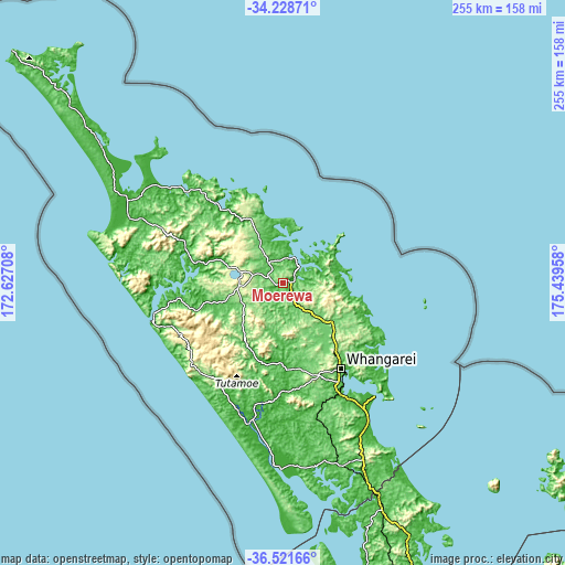 Topographic map of Moerewa