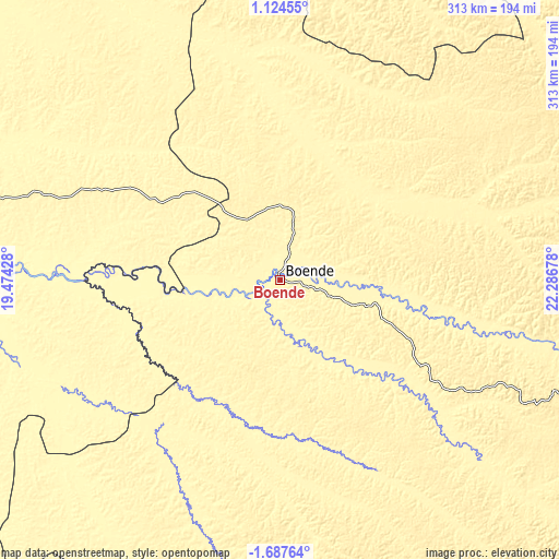 Topographic map of Boende
