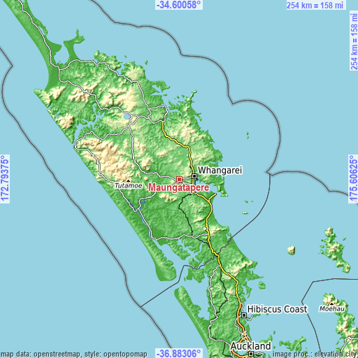 Topographic map of Maungatapere