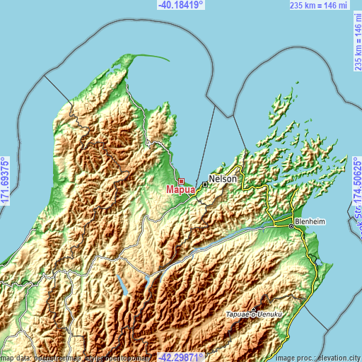 Topographic map of Mapua
