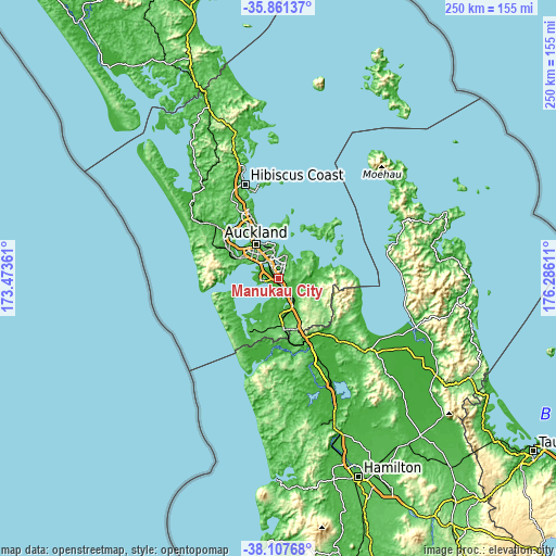 Topographic map of Manukau City