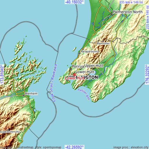 Topographic map of Lower Hutt