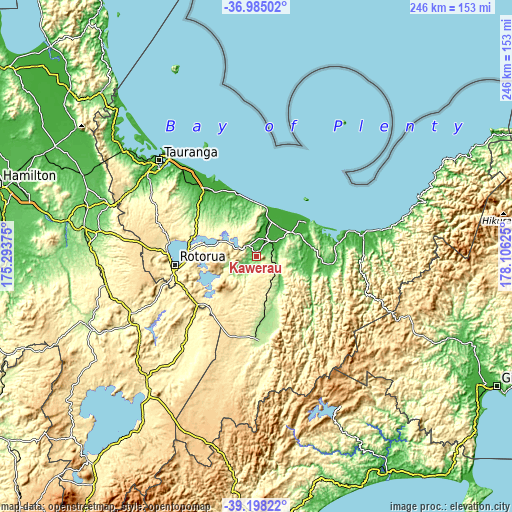 Topographic map of Kawerau