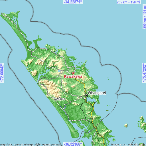 Topographic map of Kawakawa