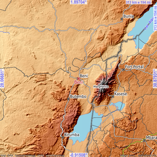 Topographic map of Beni