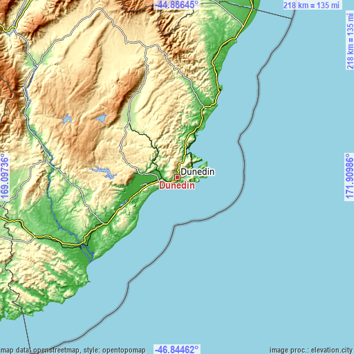 Topographic map of Dunedin