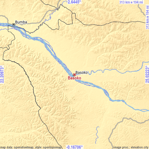 Topographic map of Basoko