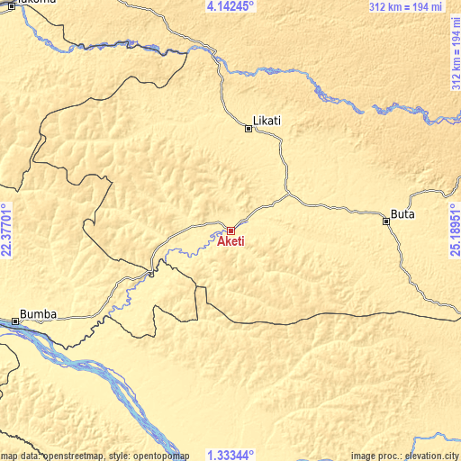 Topographic map of Aketi