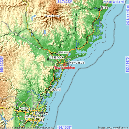 Topographic map of New Lambton