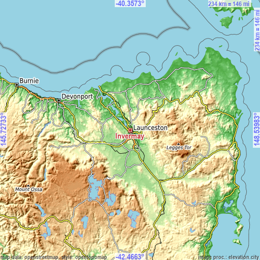 Topographic map of Invermay
