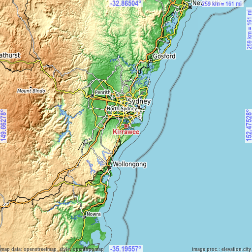Topographic map of Kirrawee