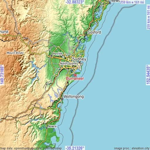 Topographic map of Burraneer