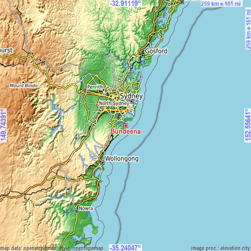 Topographic map of Bundeena