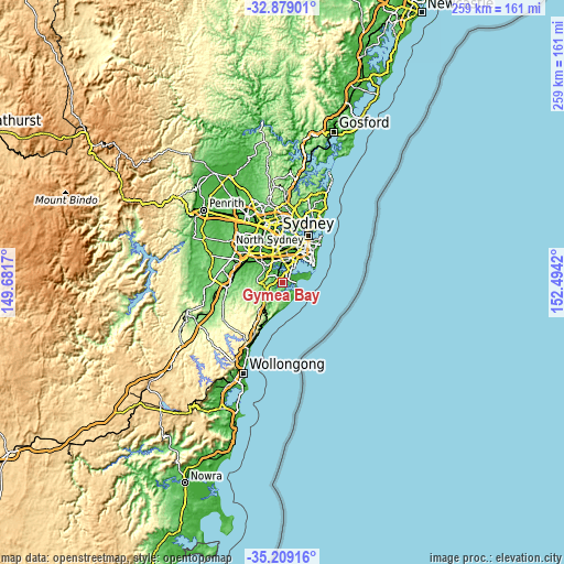 Topographic map of Gymea Bay