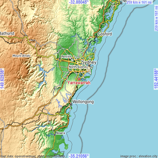 Topographic map of Yarrawarrah