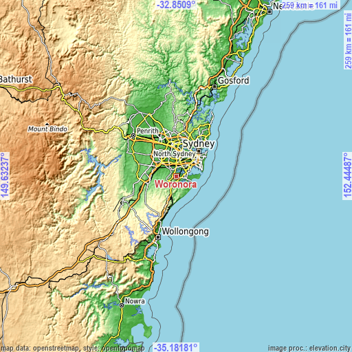 Topographic map of Woronora