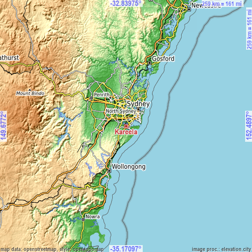 Topographic map of Kareela