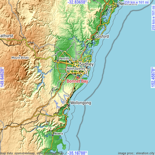 Topographic map of Bonnet Bay