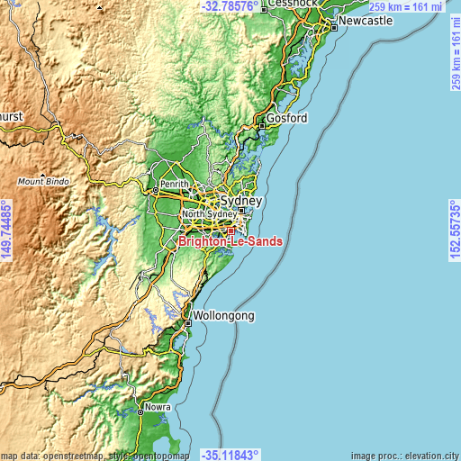 Topographic map of Brighton-Le-Sands