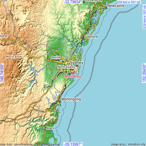 Topographic map of Monterey