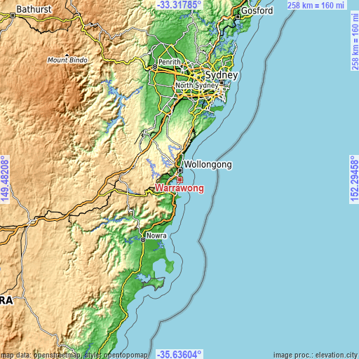Topographic map of Warrawong