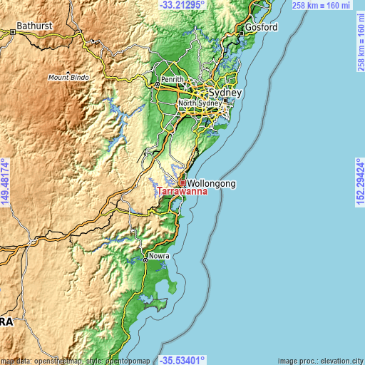 Topographic map of Tarrawanna