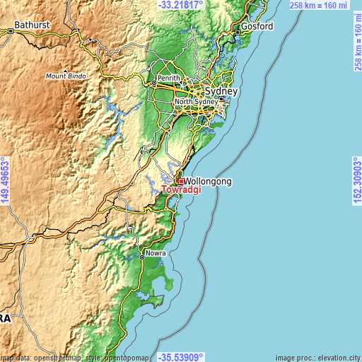 Topographic map of Towradgi