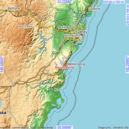 Topographic map of Mount Keira