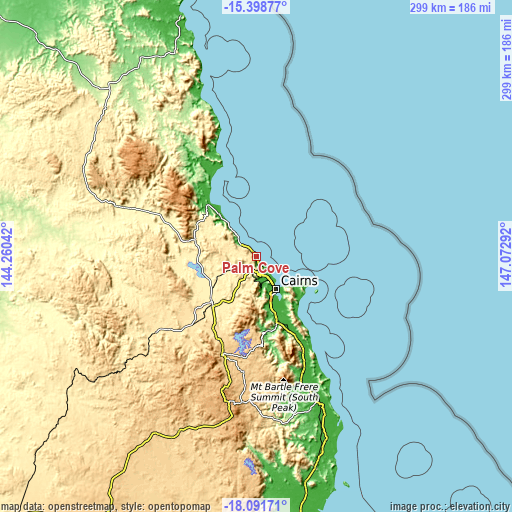 Topographic map of Palm Cove