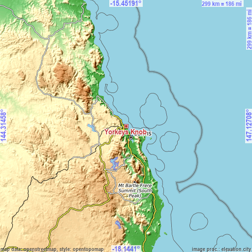 Topographic map of Yorkeys Knob