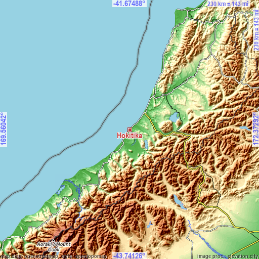 Topographic map of Hokitika