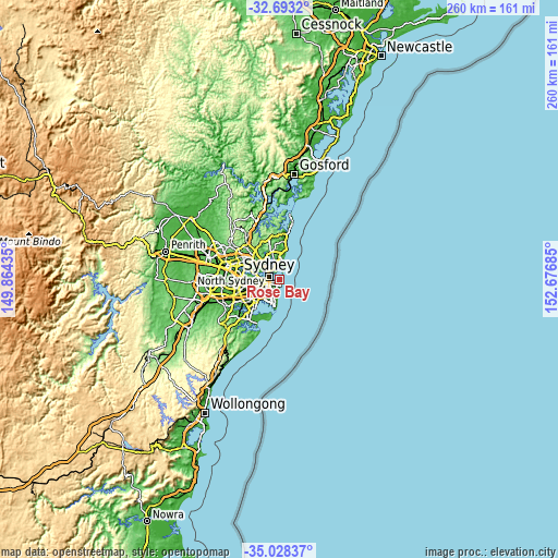 Topographic map of Rose Bay