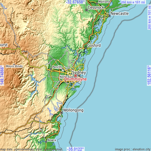 Topographic map of Drummoyne