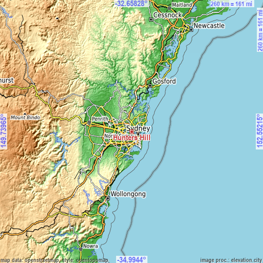 Topographic map of Hunters Hill
