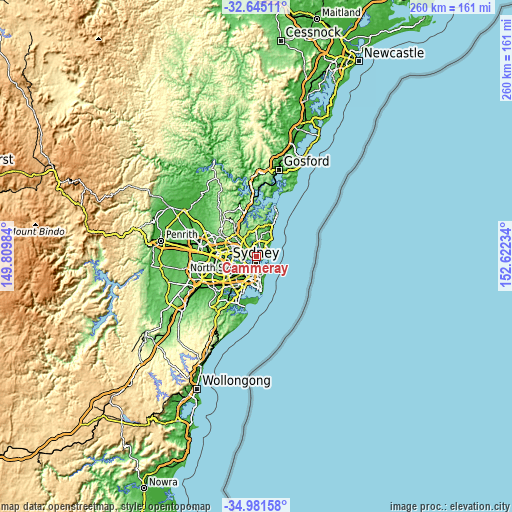 Topographic map of Cammeray