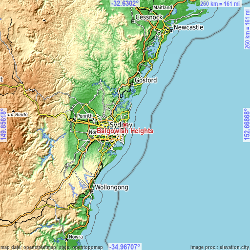 Topographic map of Balgowlah Heights