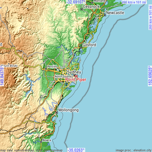 Topographic map of Point Piper