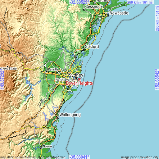 Topographic map of Dover Heights