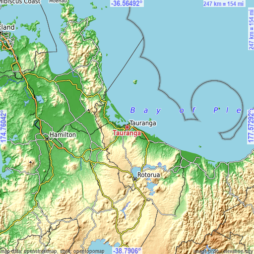 Topographic map of Tauranga
