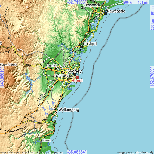 Topographic map of Bondi