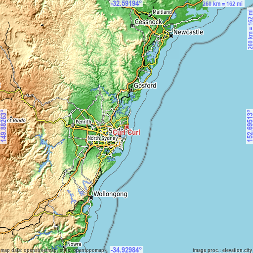 Topographic map of Curl Curl