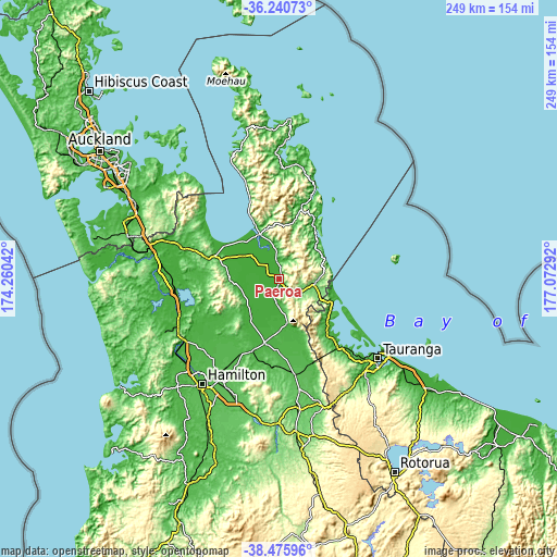 Topographic map of Paeroa