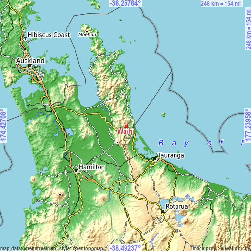 Topographic map of Waihi