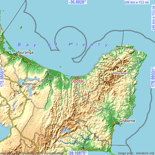 Topographic map of Opotiki